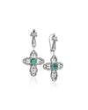 May birthstone Emerald cross earrings with vintage sterling silver filigree design