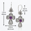 Amethyst 925 Sterling Silver Clover Cross Filigree Dangle Earrings