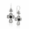 Black Onyx 925 Sterling Silver Clover Cross Filigree Dangle Earrings