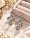 Blue Topaz 925 Sterling Silver Clover Cross Filigree Dangle Earrings