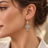 Handmade 925 silver clover cross earrings with Natural Blue Topaz checkerboard gemstone