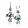 Emerald 925 Sterling Silver Clover Cross Filigree Dangle Earrings