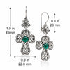 May birthstone Emerald clover cross earrings with botanical sterling silver filigree design