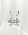 February birthstone Amethyst filigree cross earrings with romantic Victorian inspired design