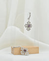 Amethyst 925 Sterling Silver Three-Petal Filigree Cross Dangle Earrings