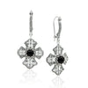Black Onyx sterling silver three-petal filigree cross dangle earrings