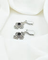 Gothic inspired Black Onyx filigree cross earrings with dark Victorian silver design