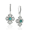 Lab-created Emerald sterling silver three-petal filigree cross dangle earrings
