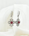 Victorian inspired Ruby Corundum cross earrings with oxidized sterling silver filigree