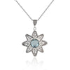 Filigree Art Blue Topaz Gemstone Sunflower Design Women Silver Pendant Necklace
