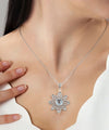 Filigree Art Blue Topaz Gemstone Sunflower Design Women Silver Pendant Necklace
