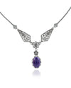 Amethyst Silver Gothic Necklace Whimsigoth Jewelry, Sterling Silver, Handmade Filigree Art, February Birthstone