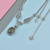 Gray Moonstone Silver Vintage Filigree Necklace, Handcrafted Healing Stone Flower Detailed Edwardian Women Necklace
