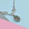 Gray Moonstone Silver Vintage Filigree Necklace, Handcrafted Healing Stone Flower Detailed Edwardian Women Necklace