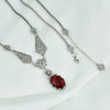 Ruby Silver Vintage Gothic Filigree Women Necklace, Handcrafted Scarlet Red Gemstone Flower Detailed Victorian Necklace Jewelry