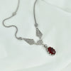 Ruby Silver Vintage Gothic Filigree Women Necklace, Handcrafted Scarlet Red Gemstone Flower Detailed Victorian Necklace Jewelry