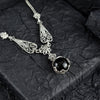 Black Onyx Silver Vintage Gothic Flower Necklace, Unique Handmade Daisy Detailed Floral Bridal Statement Necklace Jewelry