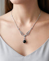 Black Onyx Silver Vintage Gothic Flower Necklace, Unique Handmade Daisy Detailed Floral Bridal Statement Necklace Jewelry