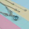 Blue Topaz Silver Vintage Style Victorian Necklace, Unique Handmade Rose Detailed Floral Bridal Statement Necklace Jewelry