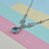 Blue Topaz Silver Vintage Style Victorian Necklace, Unique Handmade Rose Detailed Floral Bridal Statement Necklace Jewelry