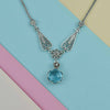 Blue Topaz Silver Vintage Style Victorian Necklace, Unique Handmade Rose Detailed Floral Bridal Statement Necklace Jewelry