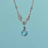 Blue Topaz Silver Vintage Style Victorian Necklace, Unique Handmade Rose Detailed Floral Bridal Statement Necklace Jewelry