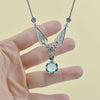 Blue Topaz Silver Vintage Style Victorian Necklace, Unique Handmade Rose Detailed Floral Bridal Statement Necklace Jewelry
