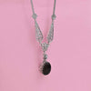 Black Onyx Silver Gothic Wedding Necklace, Handmade Goth Art Nouveau Dark Charm Choker Jewelry