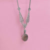 Gray Moonstone Silver Edwardian Filigree Necklace, Handmade Heart & Daisy Flower Charm Choker Necklace Jewelry