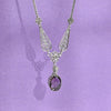 Gray Moonstone Silver Edwardian Filigree Necklace, Handmade Heart & Daisy Flower Charm Choker Necklace Jewelry