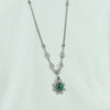 Green Agate Silver Vintage Filigree Flower Necklace, Handmade Daisy Detailed Floral Celtic Bridal Statement Necklace Jewelry 925