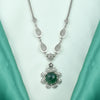 Green Agate Silver Vintage Filigree Flower Necklace, Handmade Daisy Detailed Floral Celtic Bridal Statement Necklace Jewelry 925