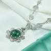 Green Agate Silver Vintage Filigree Flower Necklace, Handmade Daisy Detailed Floral Celtic Bridal Statement Necklace Jewelry 925