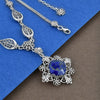 Lapis Lazuli Silver Vintage Style Floral Necklace, Handmade Lily Flower Bridal Statement Necklace Jewelry
