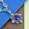 Lapis Lazuli Silver Vintage Style Floral Necklace, Handmade Lily Flower Bridal Statement Necklace Jewelry