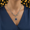 Lapis Lazuli Silver Vintage Style Floral Necklace, Handmade Lily Flower Bridal Statement Necklace Jewelry