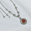 Carnelian Silver Vintage Daisy Flower Necklace, Handmade Red Stone Filigree Floral Statement Necklace Jewelry
