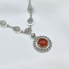 Carnelian Silver Vintage Daisy Flower Necklace, Handmade Red Stone Filigree Floral Statement Necklace Jewelry