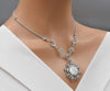 Mother of Pearl Silver Filigree Flower Necklace, Floral Design Handcrafted Large Edwardian Statement Jewelry