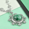 Silver Filigree Green Malachite Necklace, Detailed Flower Design, Large Boho Statement Jewelry