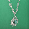 Silver Filigree Green Malachite Necklace, Detailed Flower Design, Large Boho Statement Jewelry
