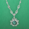 Silver Filigree Green Malachite Necklace, Detailed Flower Design, Large Boho Statement Jewelry
