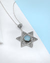 925 Sterling Silver Aqua Blue Chalcedony Jewish Star Necklace, Filigree Star of David Jewish Jewelry