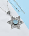925 Sterling Silver Aqua Blue Chalcedony Jewish Star Necklace, Filigree Star of David Jewish Jewelry