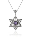 Sterling Silver Amethyst Jewish Star Necklace, Filigree Star of David Israeli Jewelry