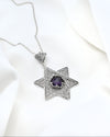 Sterling Silver Amethyst Jewish Star Necklace, Filigree Star of David Israeli Jewelry