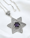 Sterling Silver Amethyst Jewish Star Necklace, Filigree Star of David Israeli Jewelry