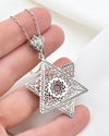 Sterling Silver Blue Topaz Jewish Star Necklace, Filigree Magen David Israeli Jewelry
