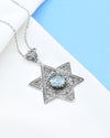 Sterling Silver Blue Topaz Jewish Star Necklace, Filigree Magen David Israeli Jewelry