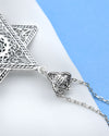 Sterling Silver Blue Topaz Jewish Star Necklace, Filigree Magen David Israeli Jewelry